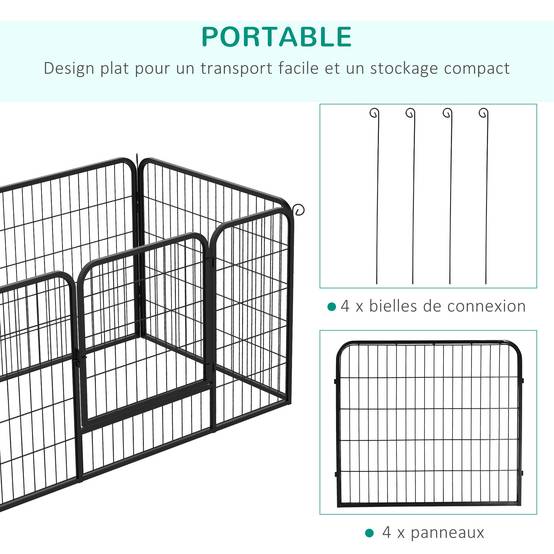 Parc enclos luxe acier chien rongeur intérieur extérieur modulable 4 panneaux 125x70 noir - ComfortXL Outdoor Living - Image 6