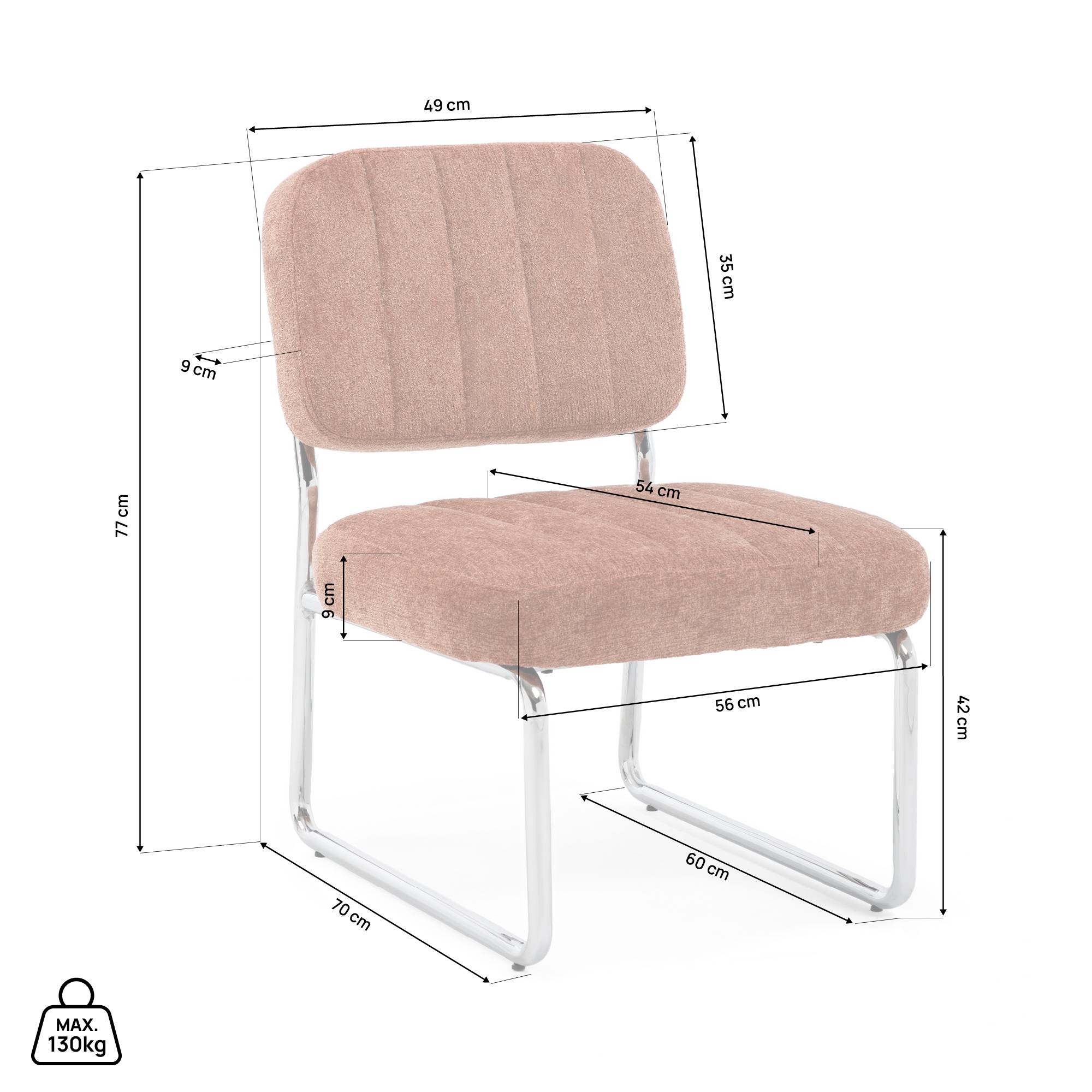 Sicaan Fauteuil terracotta rembourré pieds chromés et tissu chenille - PAOLA - Image 6