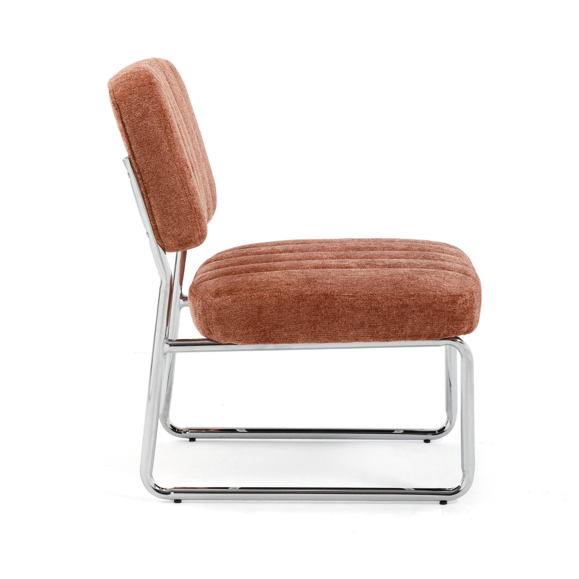 Sicaan Fauteuil terracotta rembourré pieds chromés et tissu chenille - PAOLA - Image 8