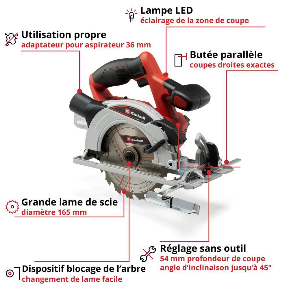 Einhell - Scie circulaire sans fil TE-CS 18/165-1 Li solo - Sans batterie Einhell - Image 2