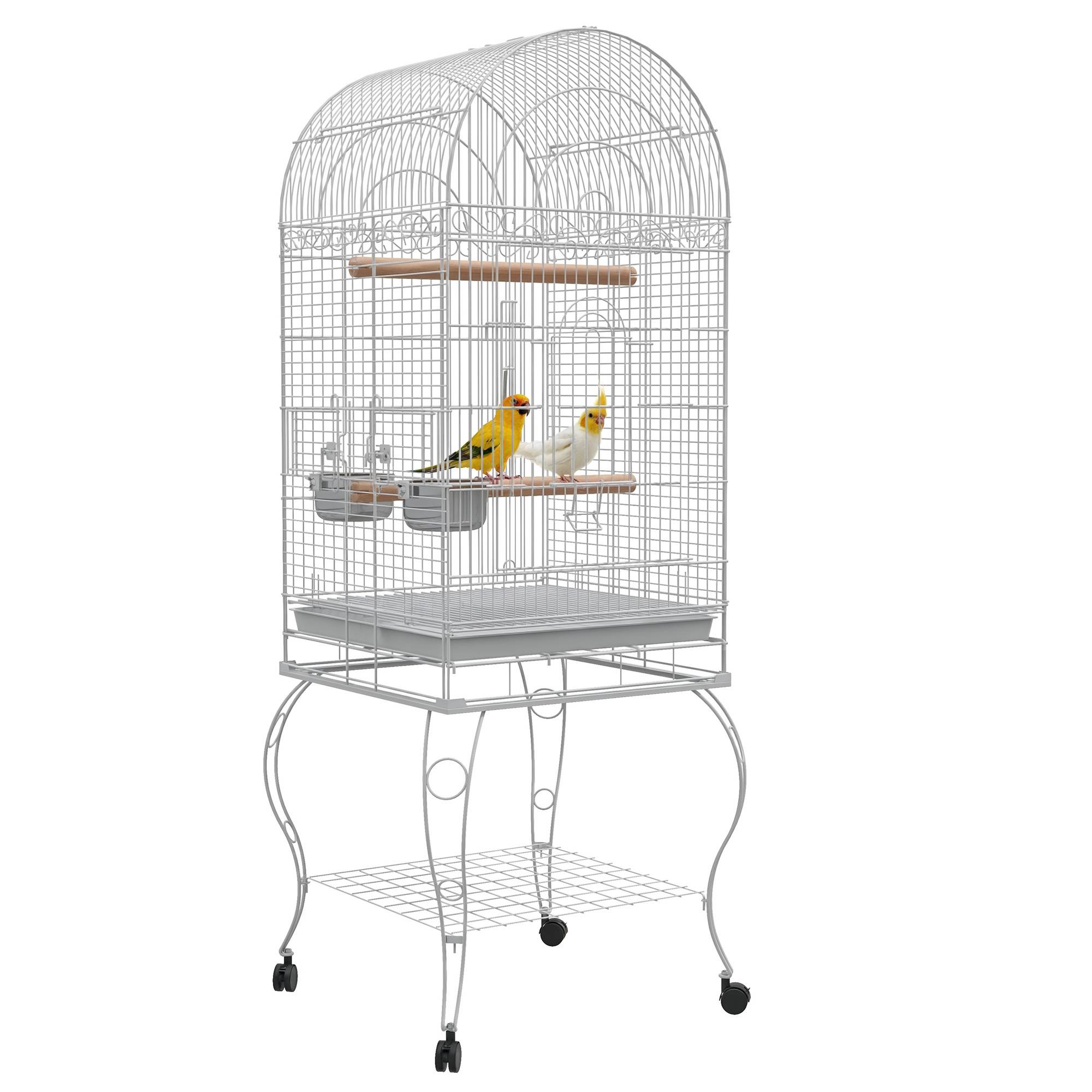 Cage à oiseaux acier sur roulettes étagère de rangement 51x51x153cm blanc - ComfortXL Outdoor Living
