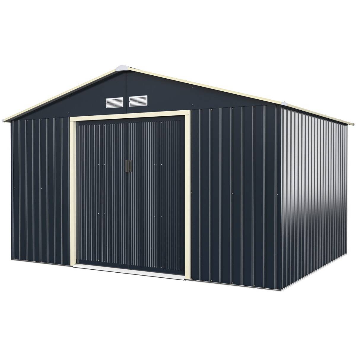 Abri pour Vélo Métal 8,67 ㎡ 340x255x210cm 2 Portes Coulissantes 4 Trous d'Aération Gris - Image 5