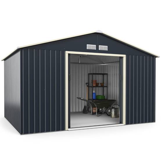 Abri pour Vélo Métal 8,67 ㎡ 340x255x210cm 2 Portes Coulissantes 4 Trous d'Aération Gris - Image 1