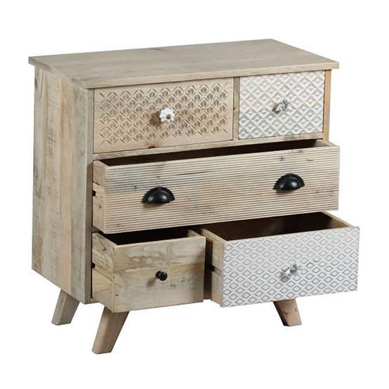 Commode 5 Tiroirs en Manguier Massif Clair - TROMSO - Image 3