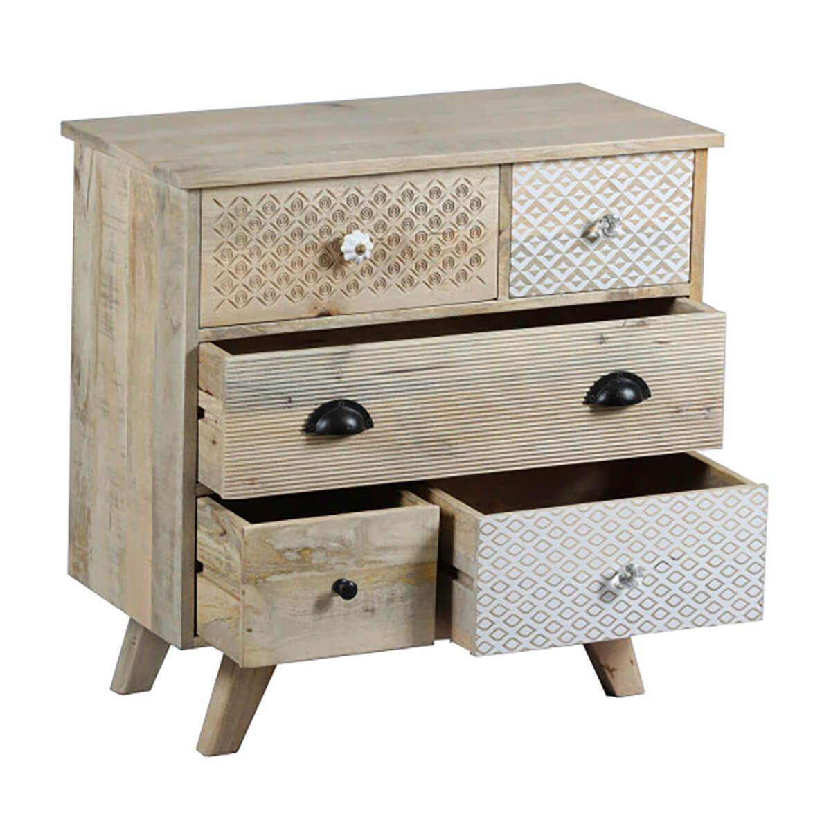 Commode 5 Tiroirs en Manguier Massif Clair - TROMSO - Image 3