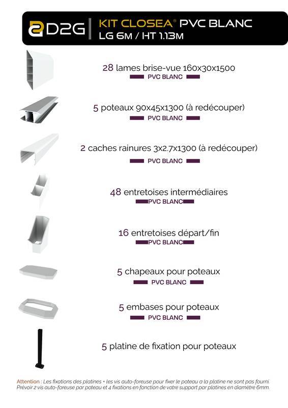 Closea - Kit cloture - Lame 16cm   - PVC Blanc - LG: 6m x H: 1m13 Closea - Image 4