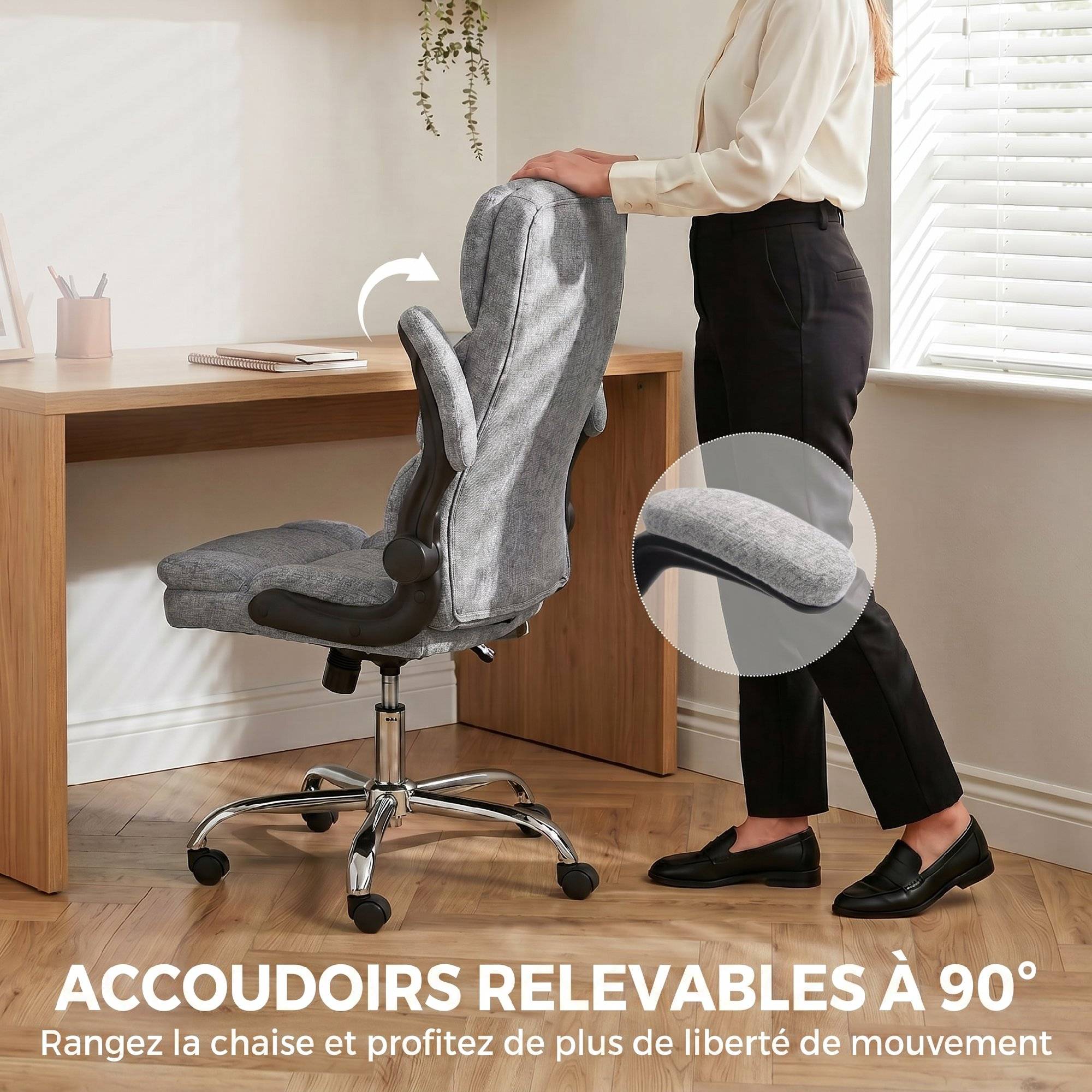 Sans Marque - Fauteuil de bureau massant et chauffant, chaise de bureau ergonomique avec hauteur réglable, fonction à bascule, gris - Image 7
