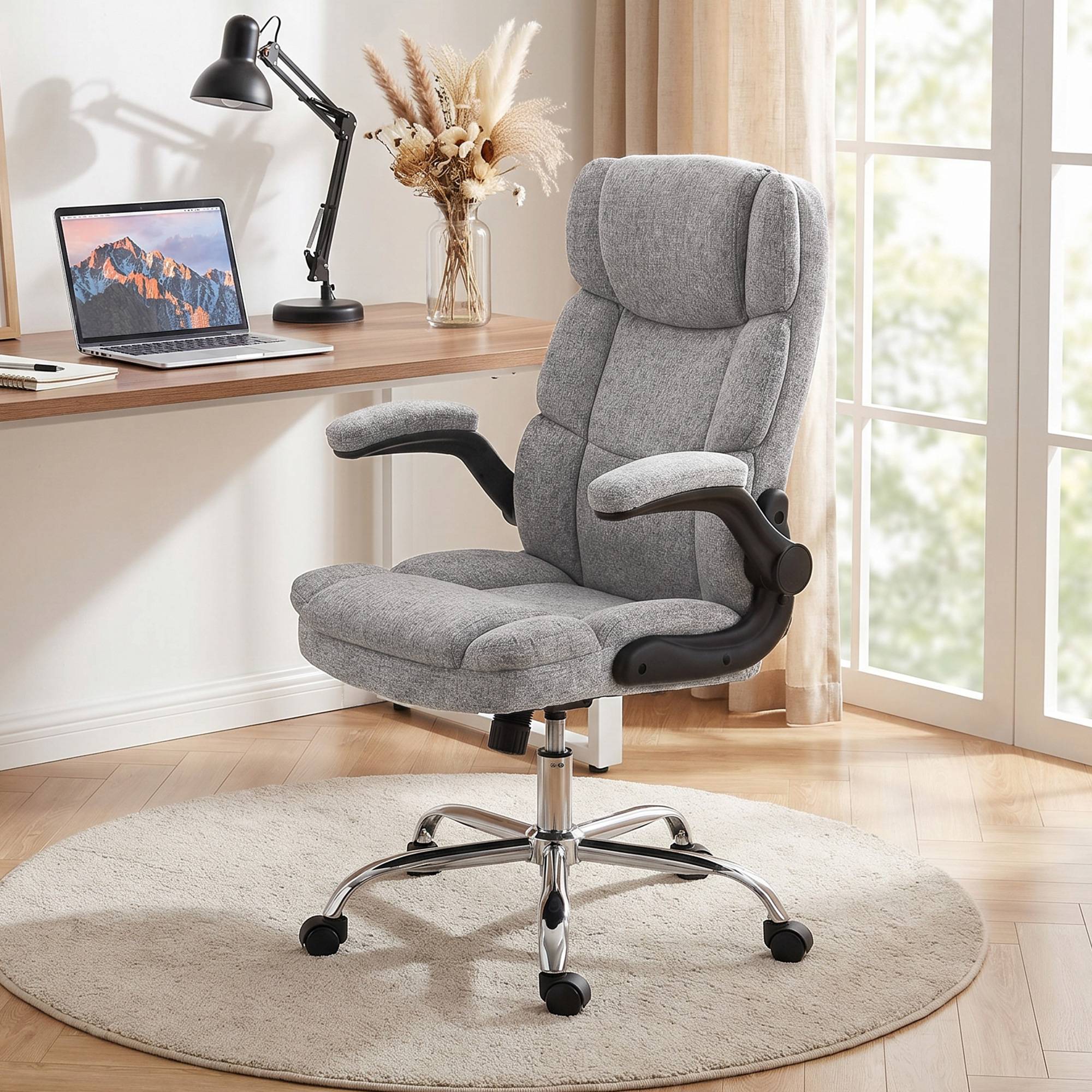 Sans Marque - Fauteuil de bureau massant et chauffant, chaise de bureau ergonomique avec hauteur réglable, fonction à bascule, gris - Image 4