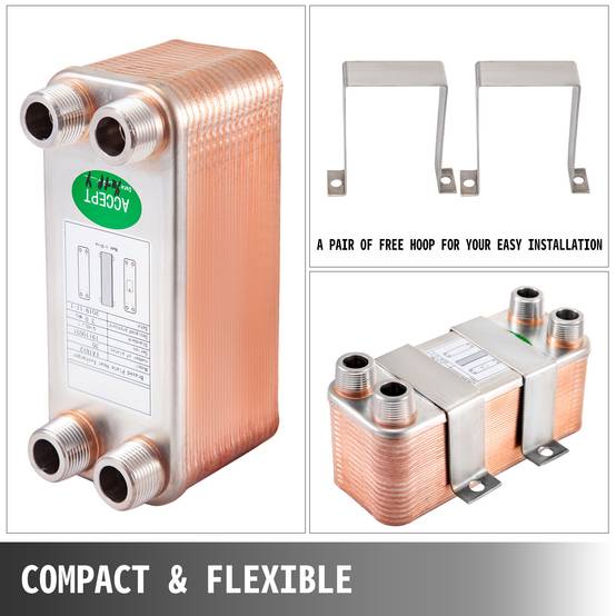 VEVOR Échangeur thermique à plaques brasées, 30 plaques. Pour refroidissement huile, réfrigérant, HVAC. - Image 6
