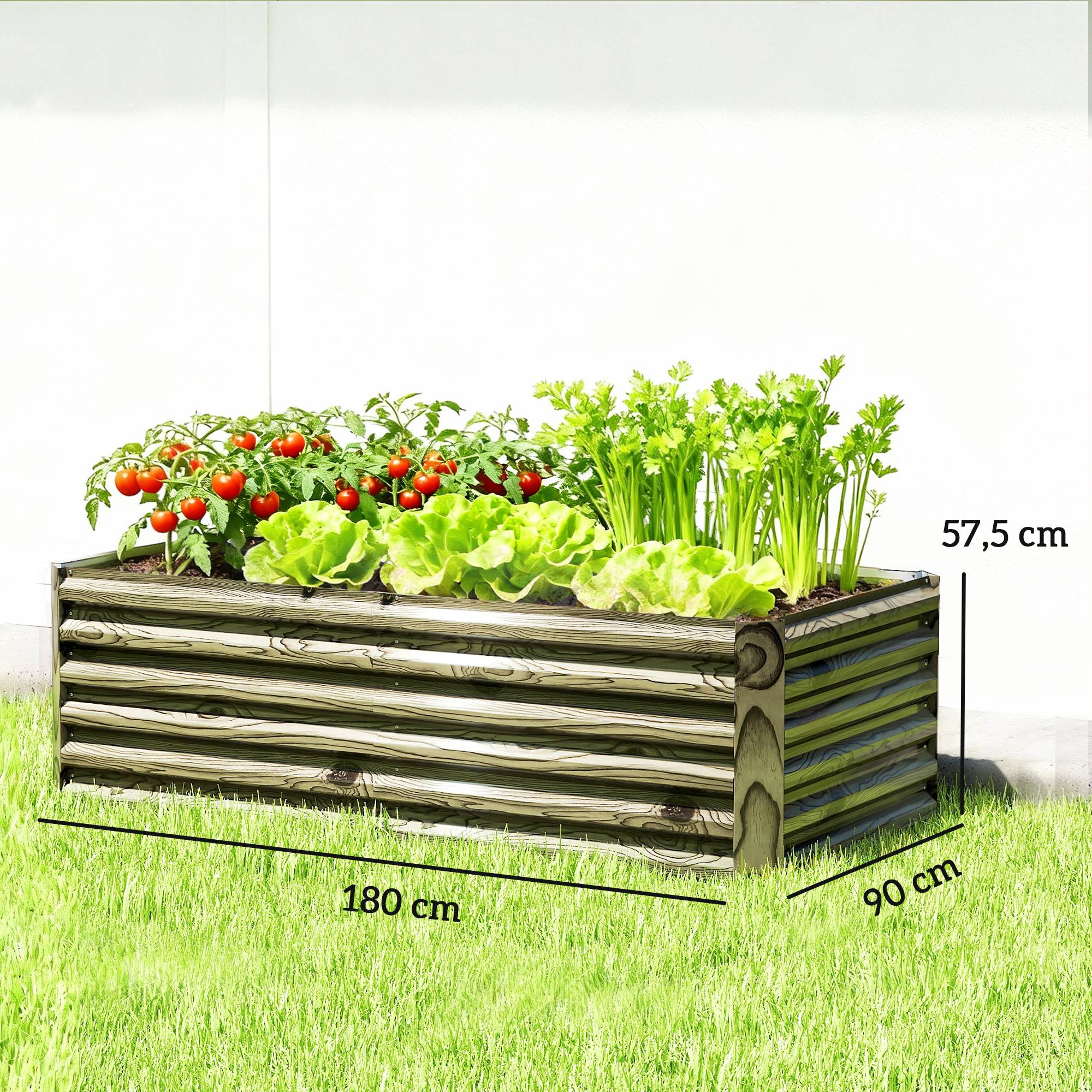 Sans Marque - Grand pot fleurs rectangulaire extérieur acier galvanisé base ouverte 180x90x57,5 cm naturelle - Image 5