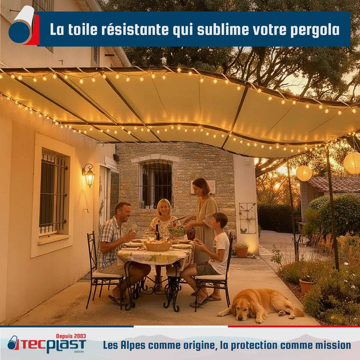 Pack Toile Pergola Beige foncé 3x4 m + Sandow Noir 20m - Bâche Pergola prête à poser LP506PR Garantie 5 ans TECPLAST - Image 2