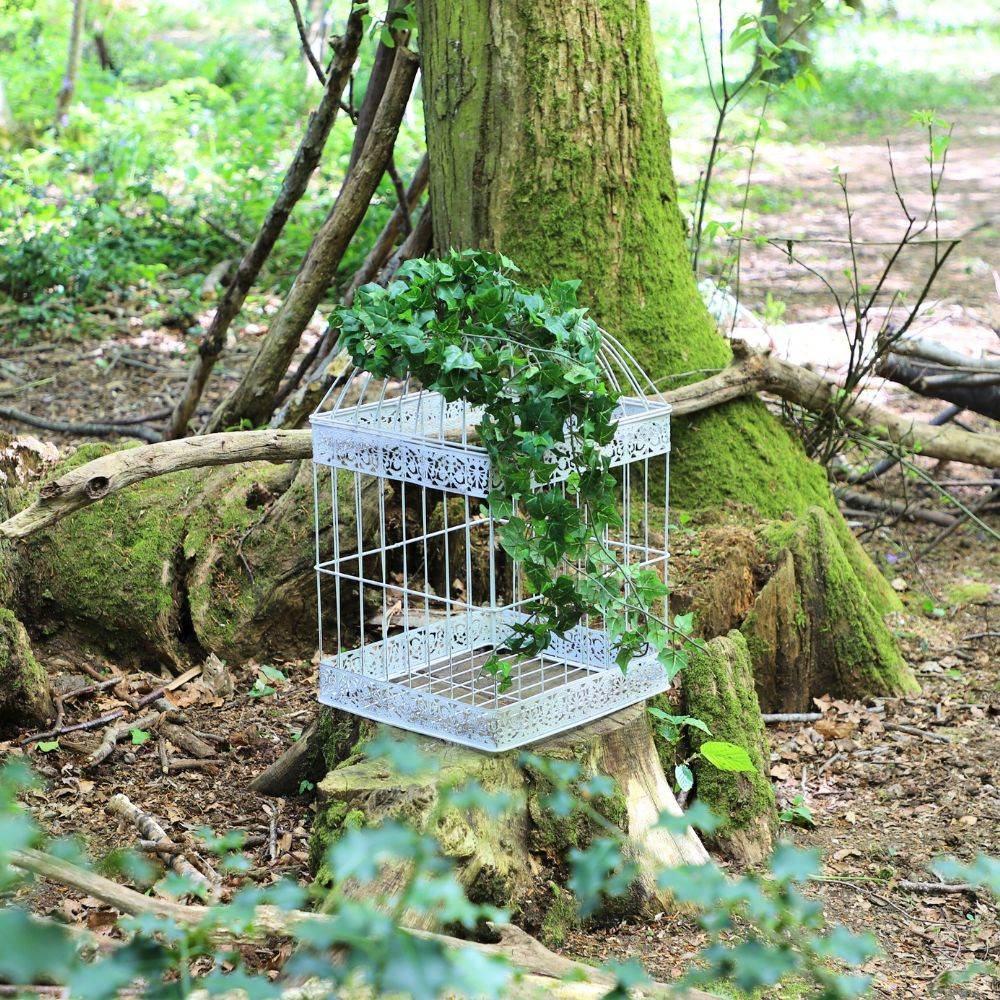 Cage à oiseaux décorative ancienne métal blanc 62x34x34cm Chemin de campagne - Image 3