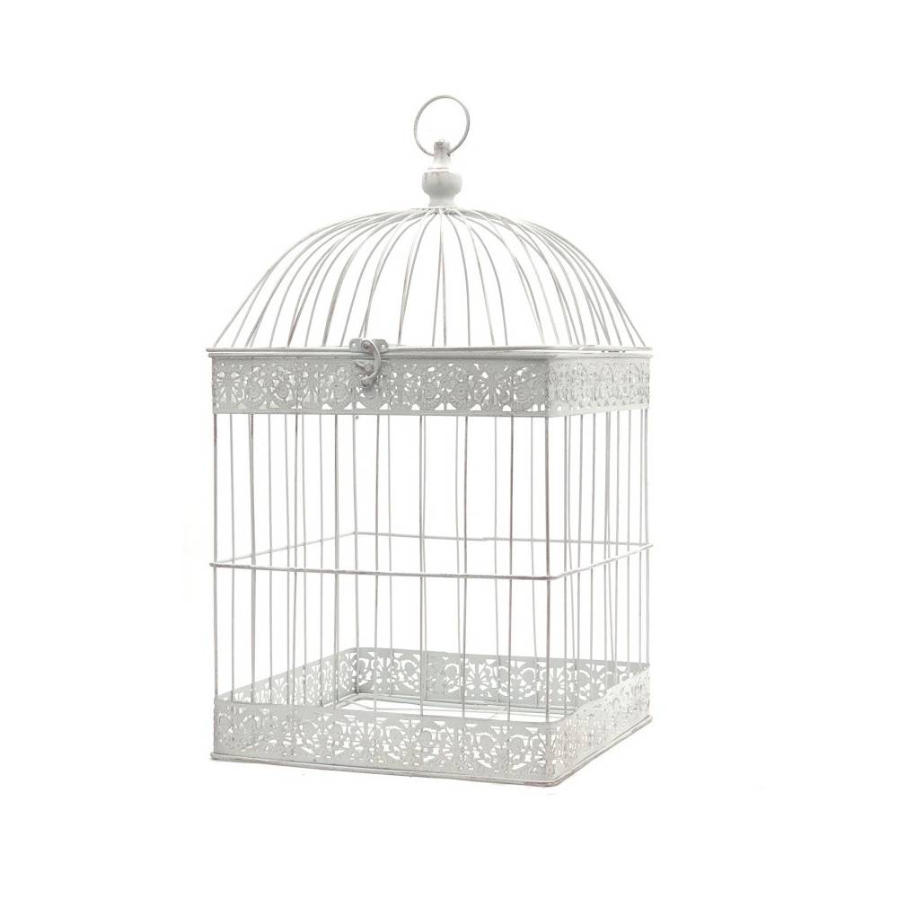 Cage à oiseaux décorative ancienne métal blanc 62x34x34cm Chemin de campagne - Image 1