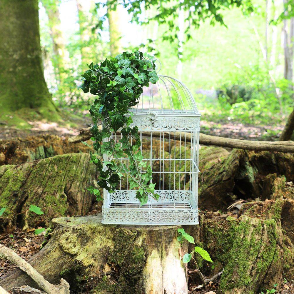 Cage à oiseaux décorative ancienne métal blanc 62x34x34cm Chemin de campagne - Image 2