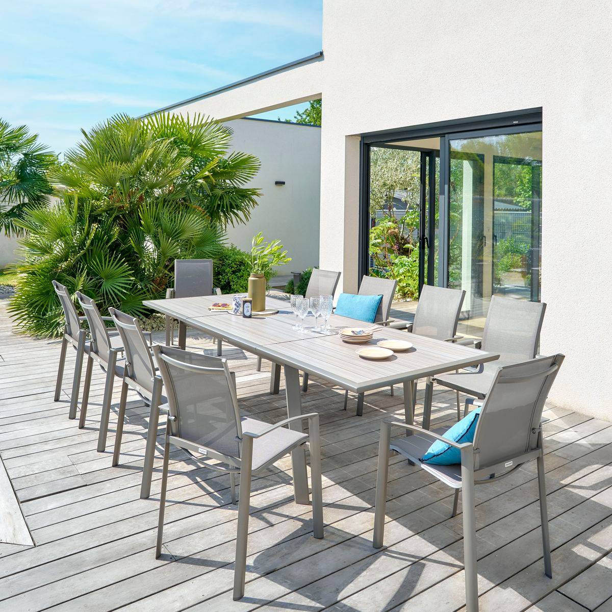 Hesperide - Table de jardin extensible "Pavane" seigle & praline 10 places en aluminium traité époxy Hespéride - Image 5