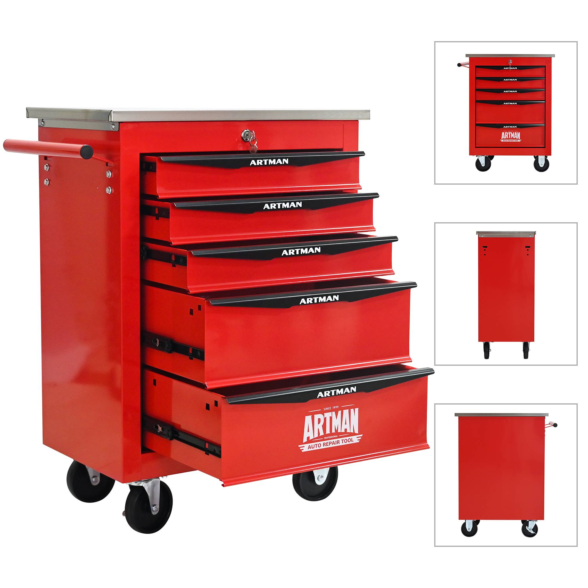 Servante Atelier 5 Tiroirs Acier Roulante Garage Verrouillable Rouge/Noir - ComfortXL Outdoor Living - Image 8