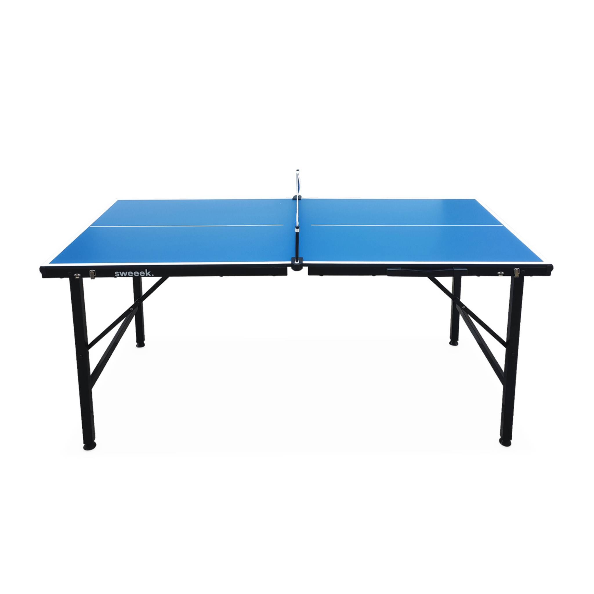 sweeek - Mini table de ping pong 150x75cm - table pliable INDOOR bleue. avec 4 raquettes et 6 balles | sweeek - Image 3