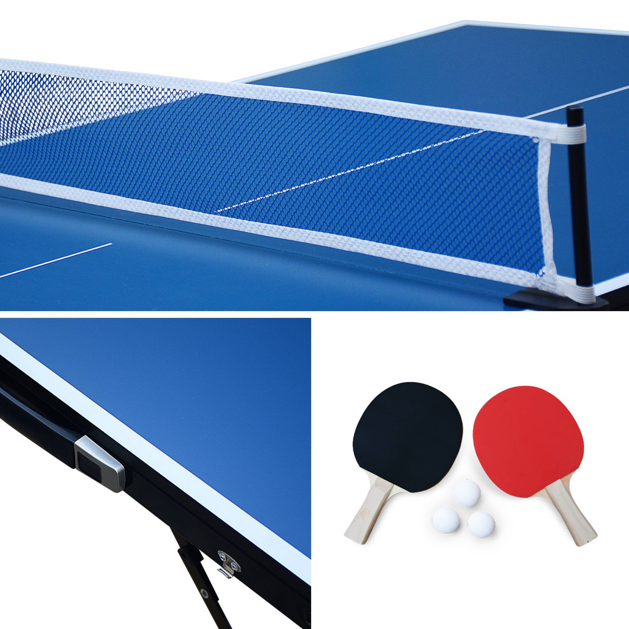 sweeek - Mini table de ping pong 150x75cm - table pliable INDOOR bleue. avec 4 raquettes et 6 balles | sweeek - Image 6