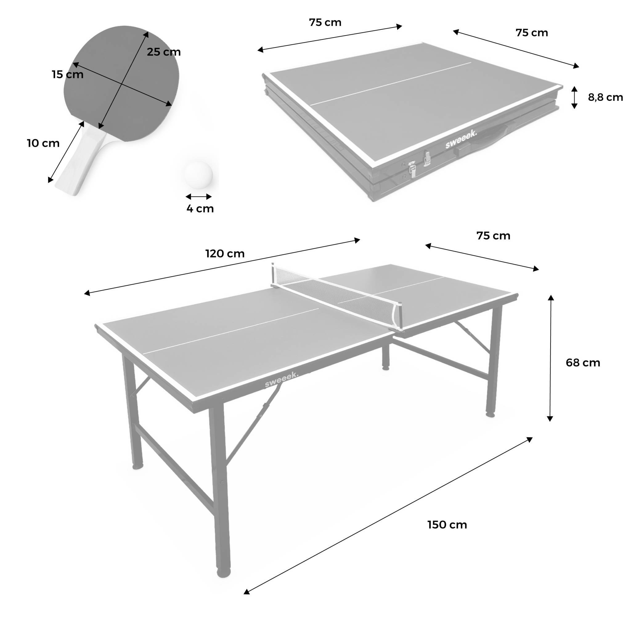 sweeek - Mini table de ping pong 150x75cm - table pliable INDOOR bleue. avec 4 raquettes et 6 balles | sweeek - Image 4