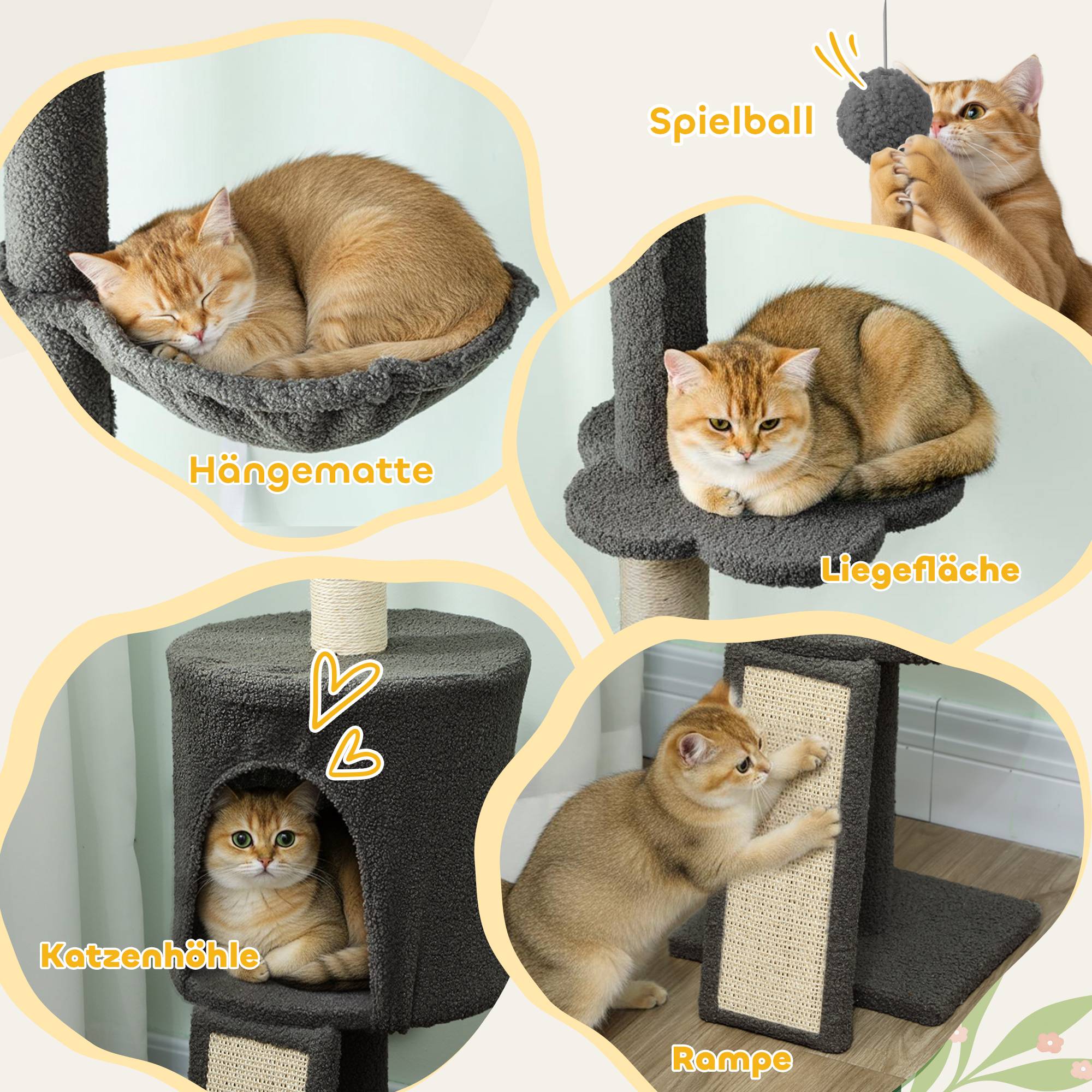 Sans Marque - Arbre à chat niche hamac hauteur réglable griffoir tissu gris - Image 7