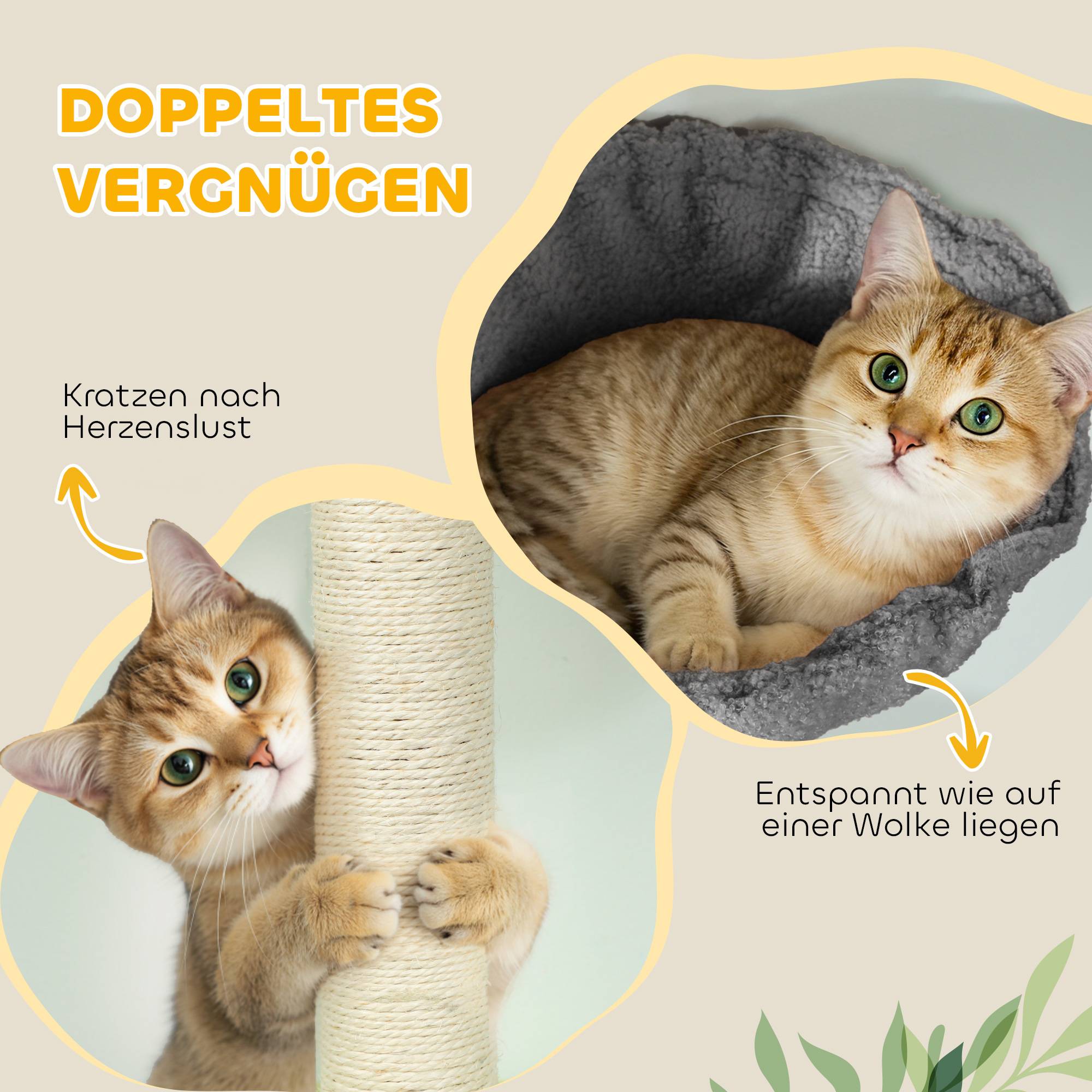 Sans Marque - Arbre à chat niche hamac hauteur réglable griffoir tissu gris - Image 10