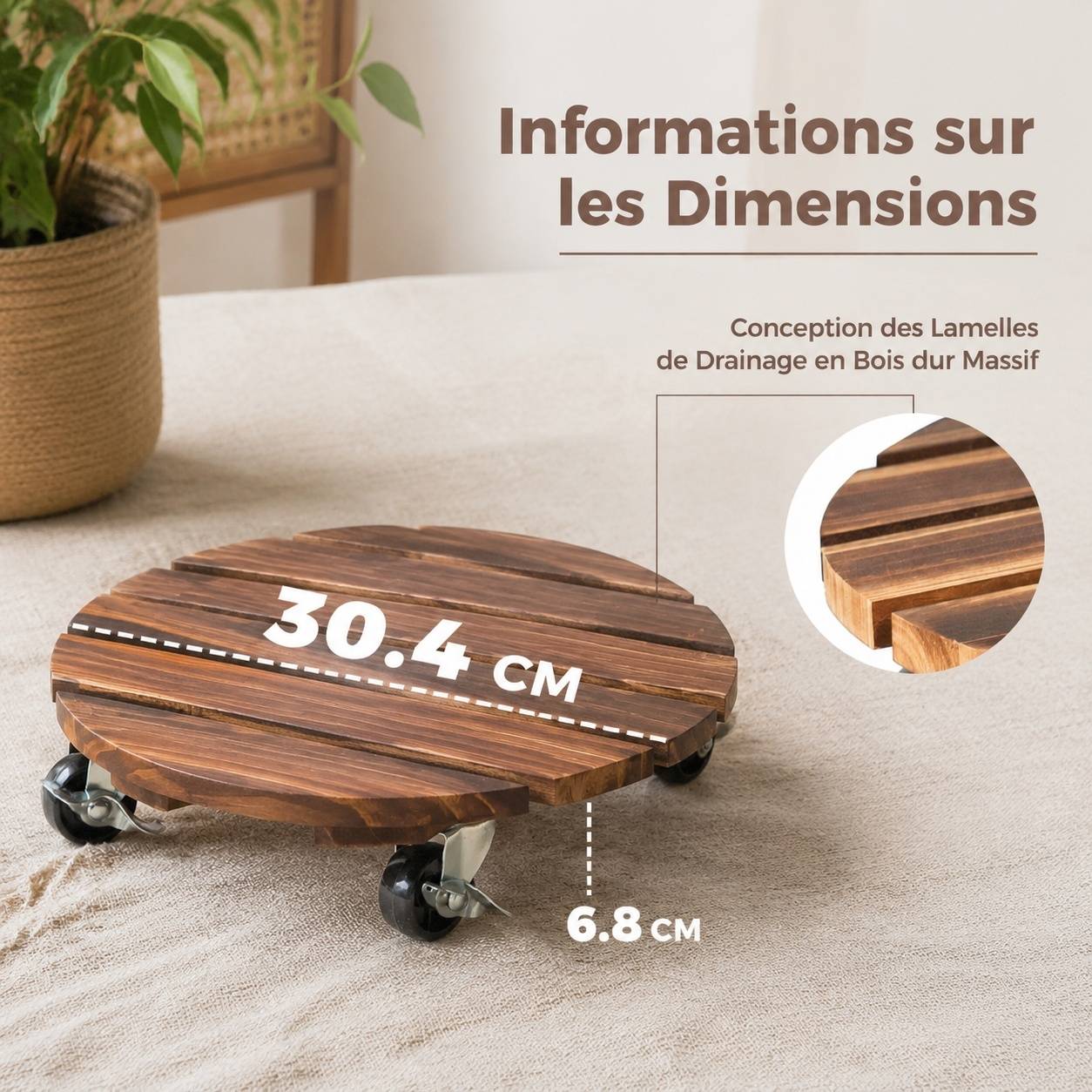Lot de 2 Plateaux Roulants Plantes 30,5cm Roues pivotantes Verrouillables Capacité 100kg - Image 6