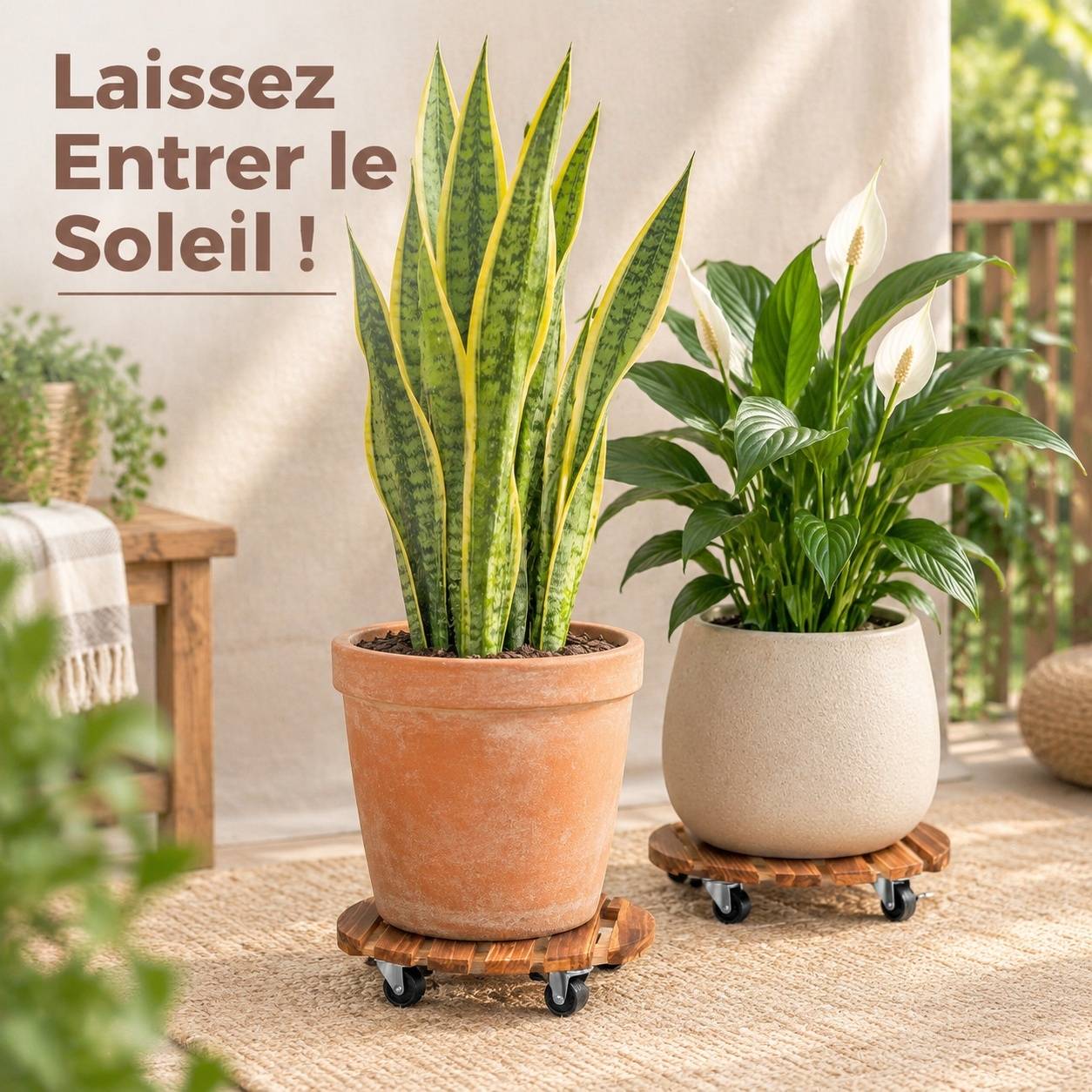 Lot de 2 Plateaux Roulants Plantes 30,5cm Roues pivotantes Verrouillables Capacité 100kg - Image 4