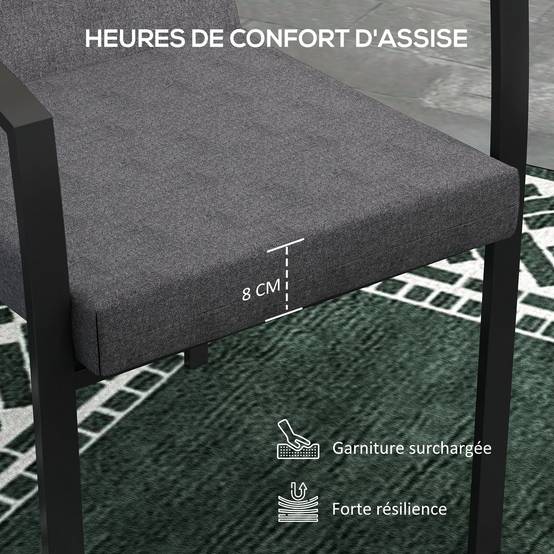 Lot 2 coussins fauteuil jardin tissu polyester extérieur avec attaches 112x51cm gris foncé - ComfortXL Outdoor Living - Image 6