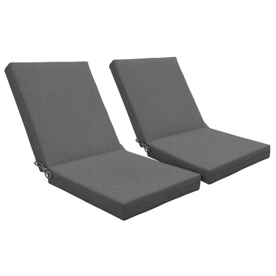 Lot 2 coussins fauteuil jardin tissu polyester extérieur avec attaches 112x51cm gris foncé - ComfortXL Outdoor Living - Image 1