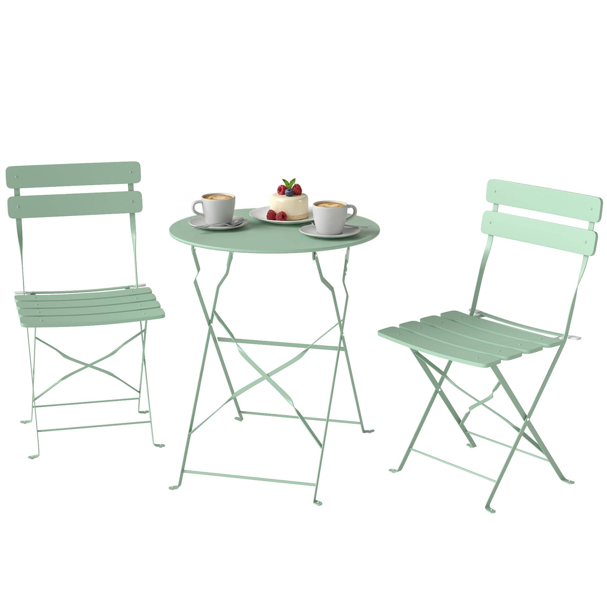 Ensemble de jardin pliable avec 2 chaises pliantes, table ronde, structure métallique électrophorétique pour balcon, vert - Image 2