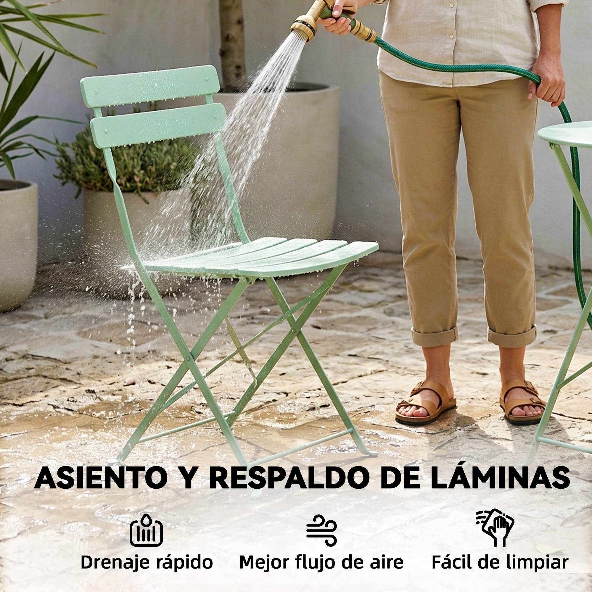 Ensemble de jardin pliable avec 2 chaises pliantes, table ronde, structure métallique électrophorétique pour balcon, vert - Image 9