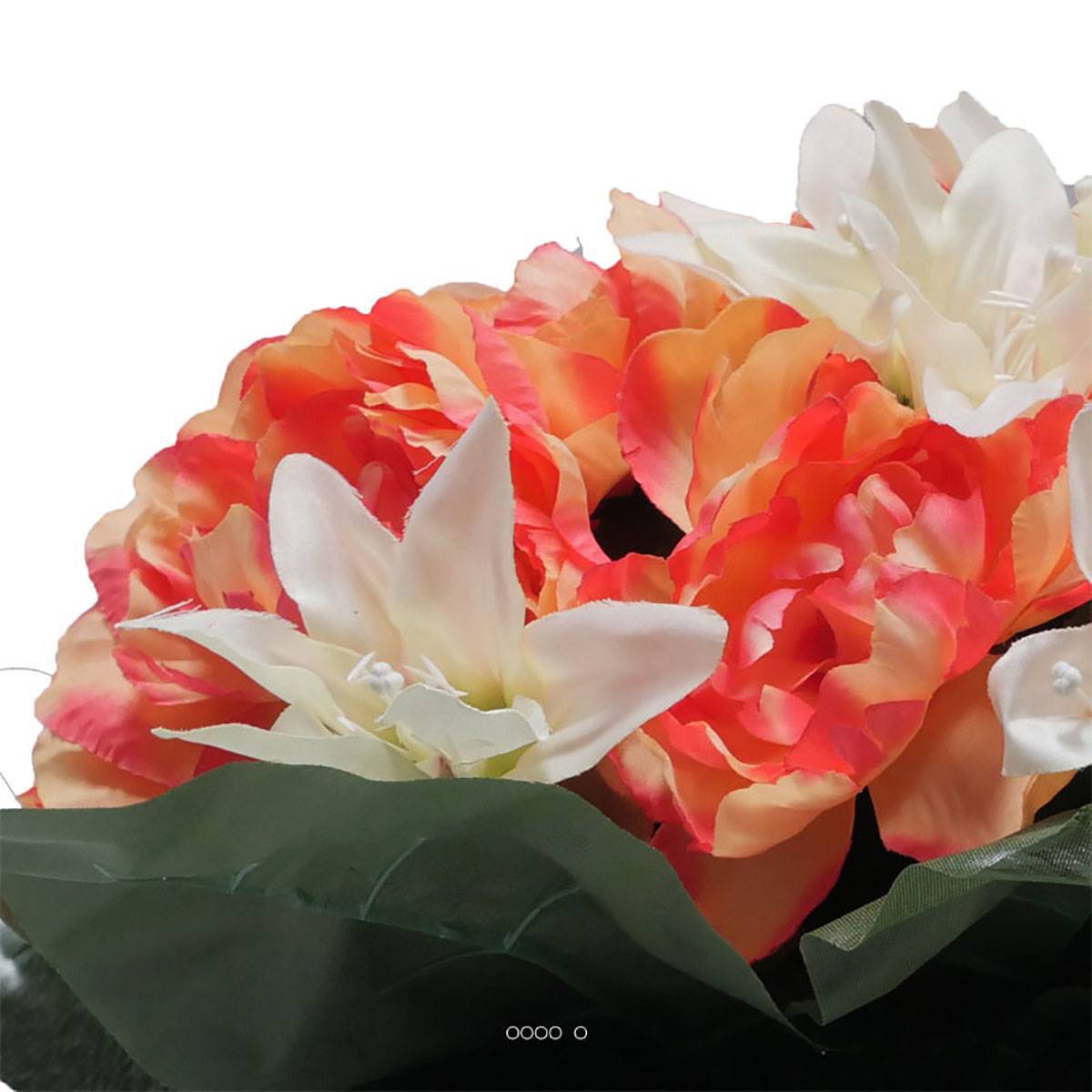 Artificielles - Coupe fleurs artificielles cimetière pivoines et lys D 39 cm Rose saumon - couleur: Rose saumon - Image 3