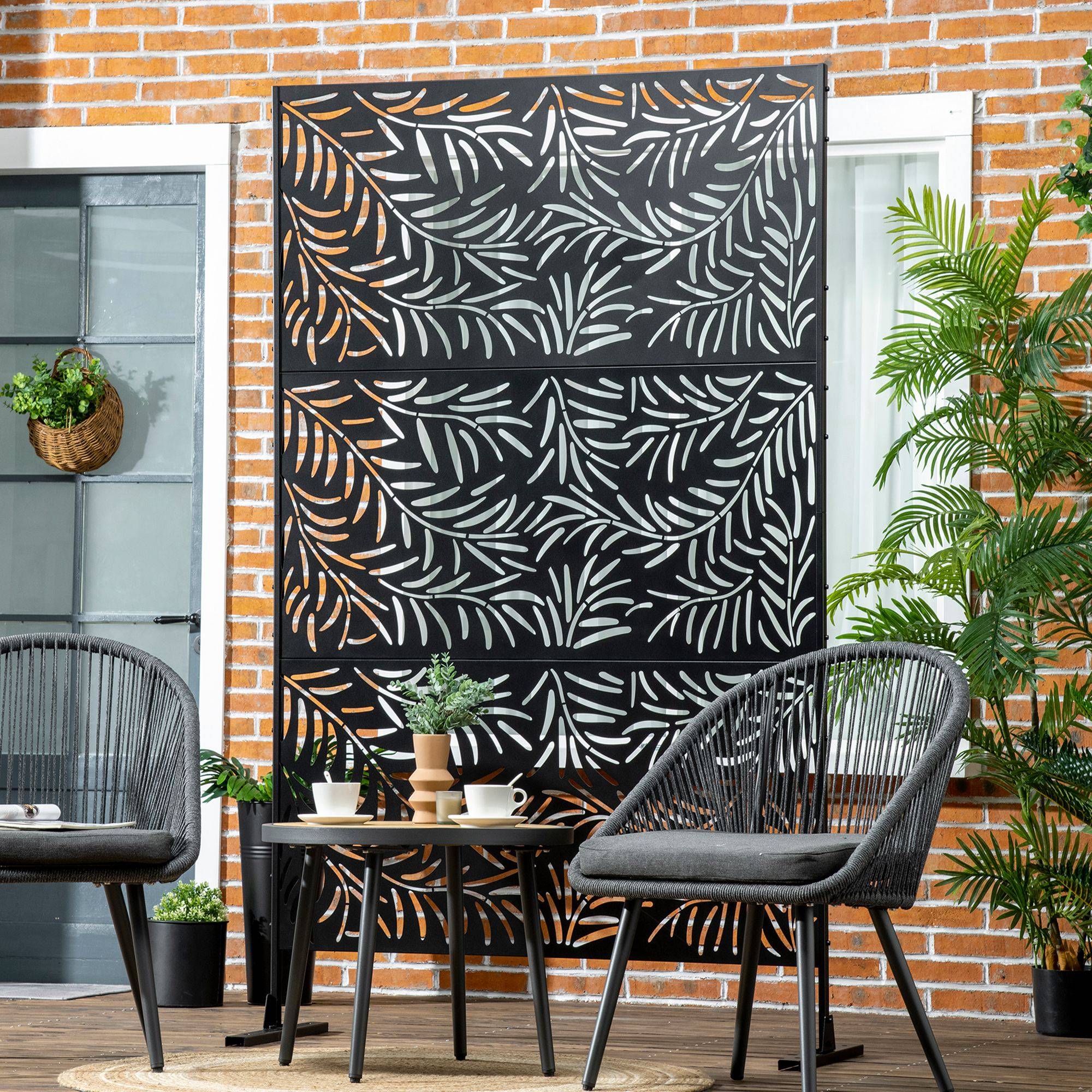 Paravent, résistant aux intempéries, acier, 122 cm x 45 cm x 198 cm, noir - Image 4