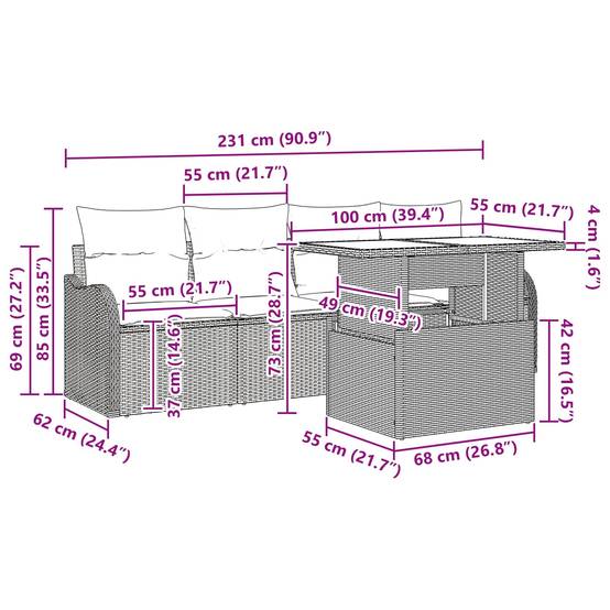 Vidaxl - Ensemble de canapé de jardin 5 pcs Marron Poly rotin vidaXL 3348364 - Image 3