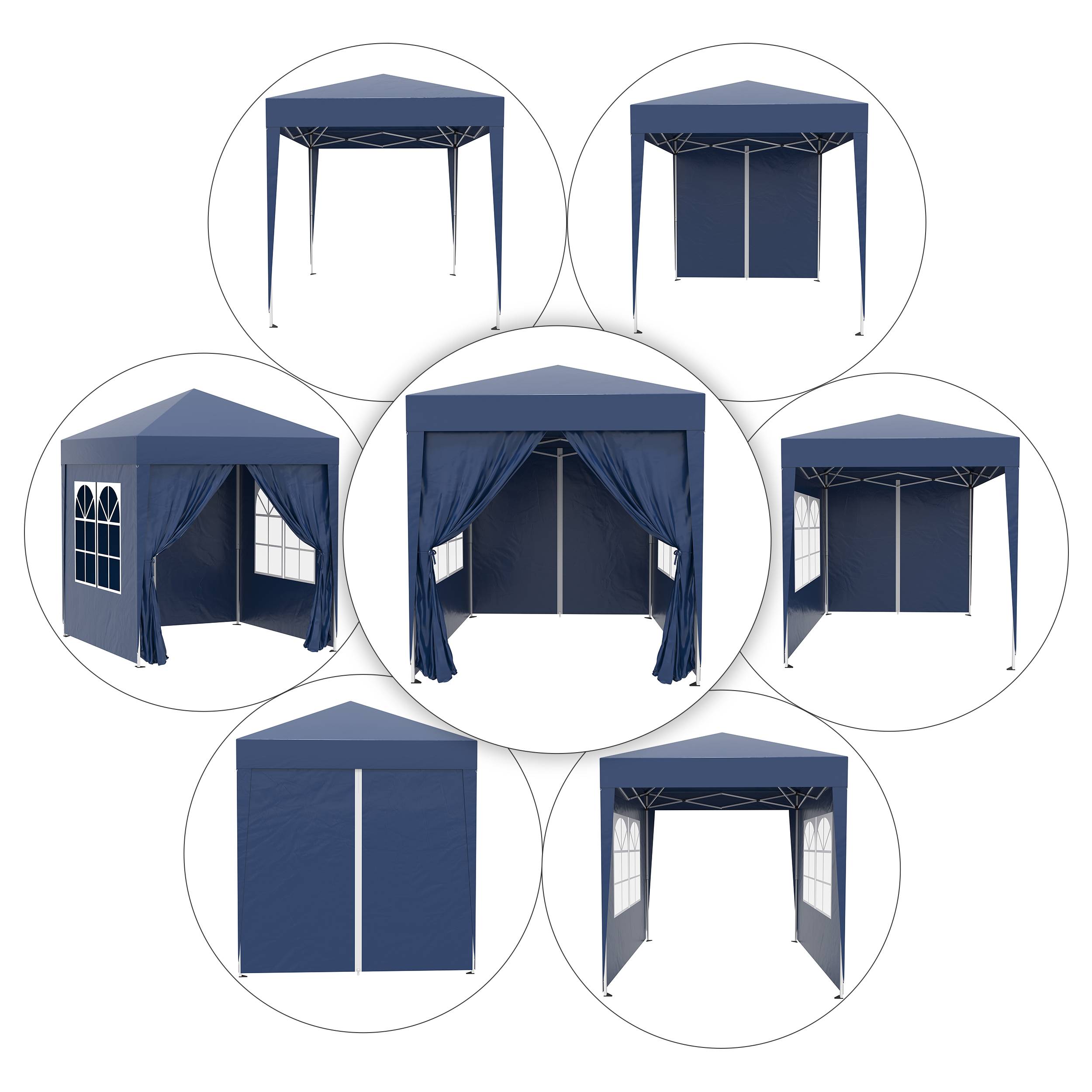 Tonnelle pliante 2x2m avec 4 parois amovibles en polyester et acier, bleue - Image 6