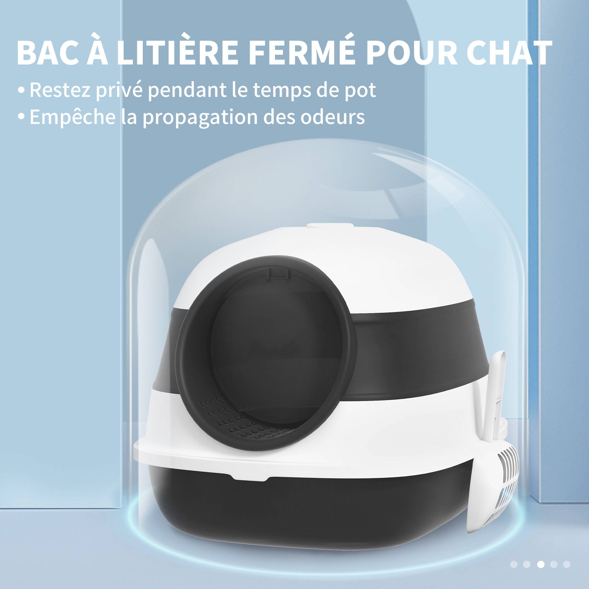 bac à litière pour chat pliable porte battante lucarne + pelle fournis noir blanc - Image 8