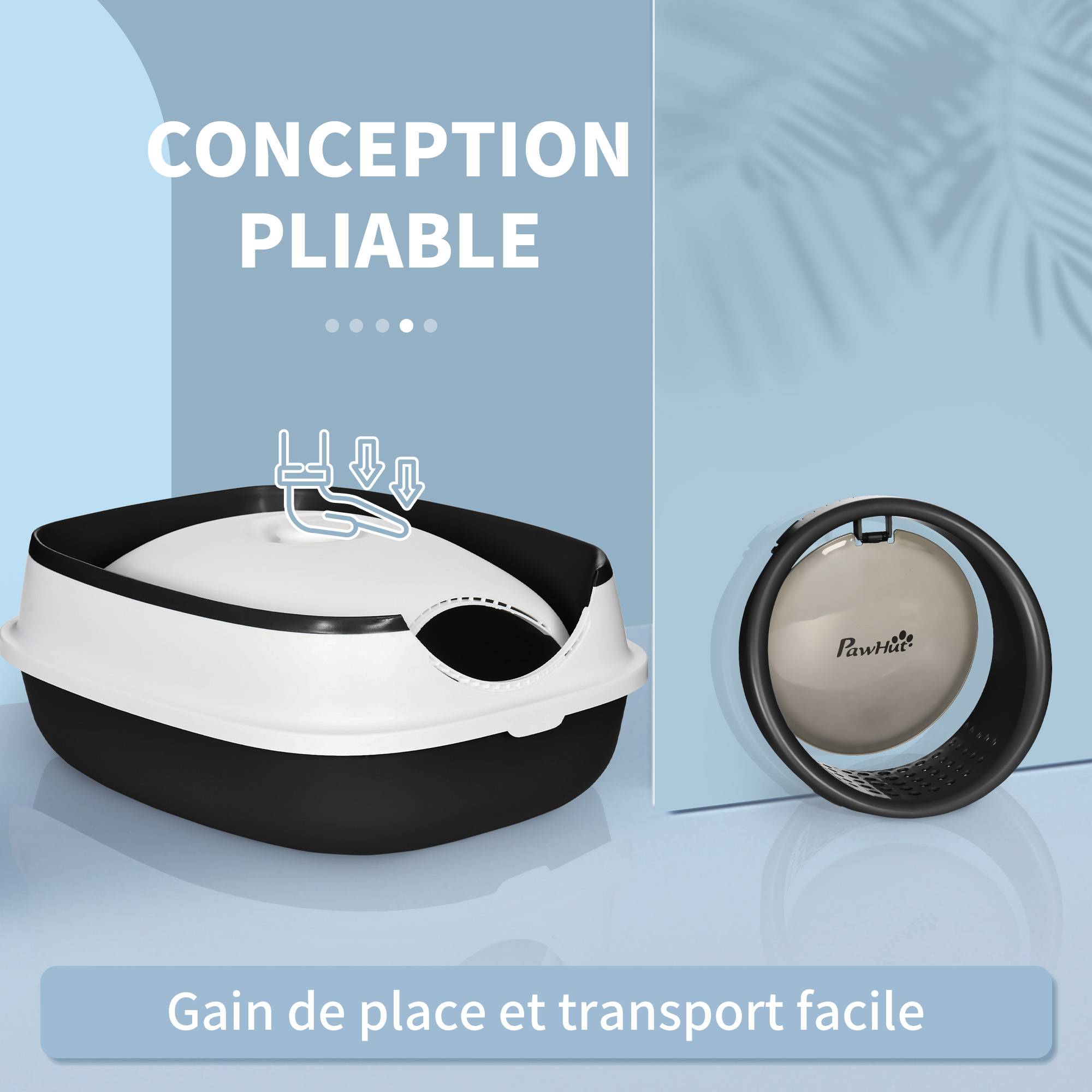 bac à litière pour chat pliable porte battante lucarne + pelle fournis noir blanc - Image 9