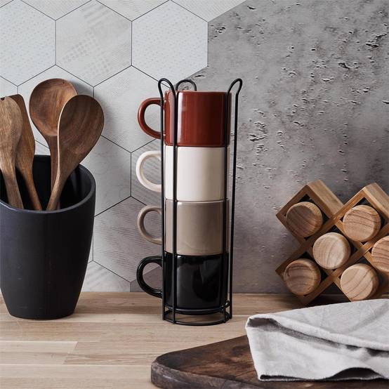 The Home Deco Factory - Lot de 4 Tasses Avec Support "Darin" 22cl Multicolore - Image 6