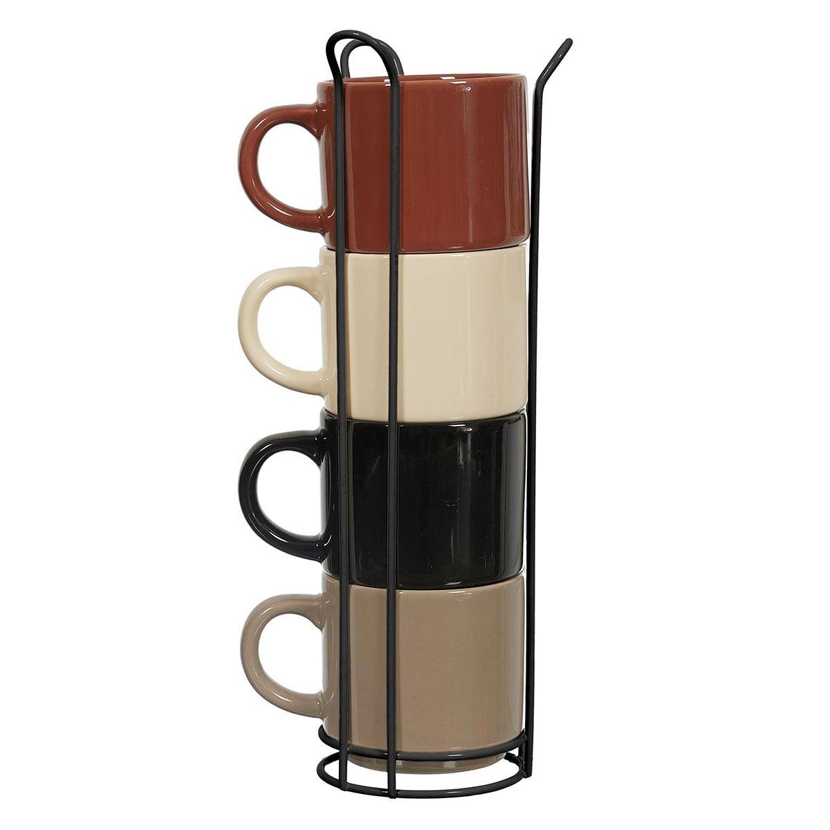 The Home Deco Factory - Lot de 4 Tasses Avec Support "Darin" 22cl Multicolore - Image 1