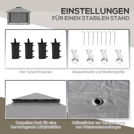 Tonnelle pliante pop-up métal pour jardin hauteur réglable 392x392cm gris foncé - ComfortXL Outdoor Living - Image 9