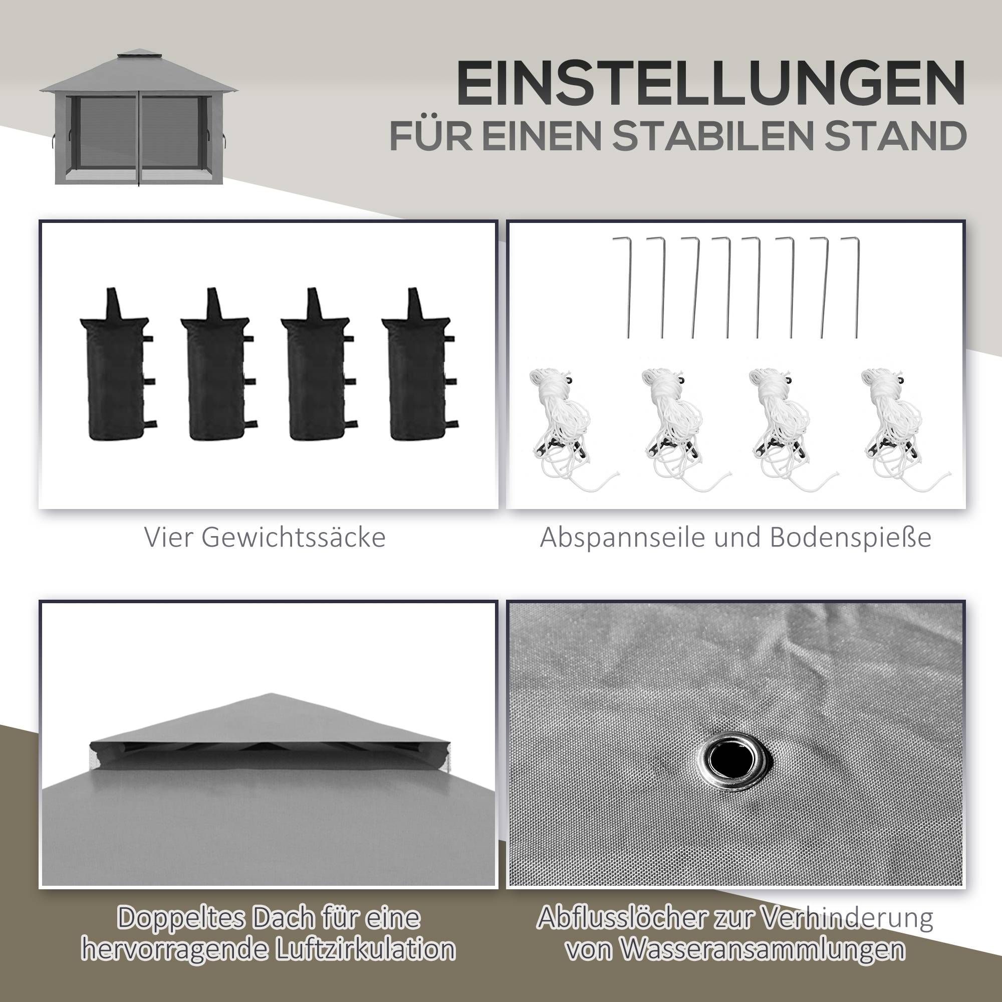 Tonnelle pliante pop-up métal pour jardin hauteur réglable 392x392cm gris foncé - ComfortXL Outdoor Living - Image 9