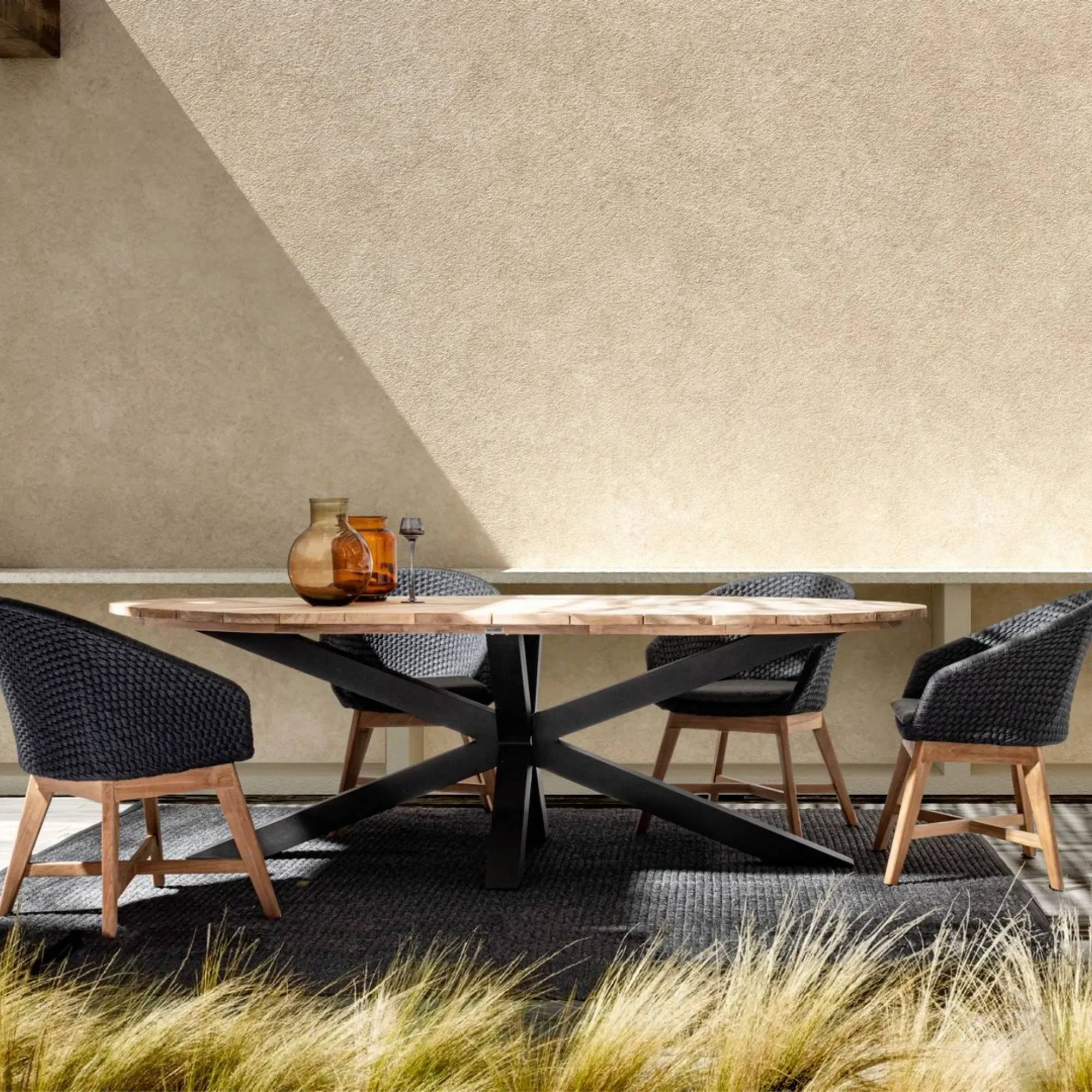 Autre - Table à manger de jardin ovale en teck et métal L240 - CAP FERRET - Image 2