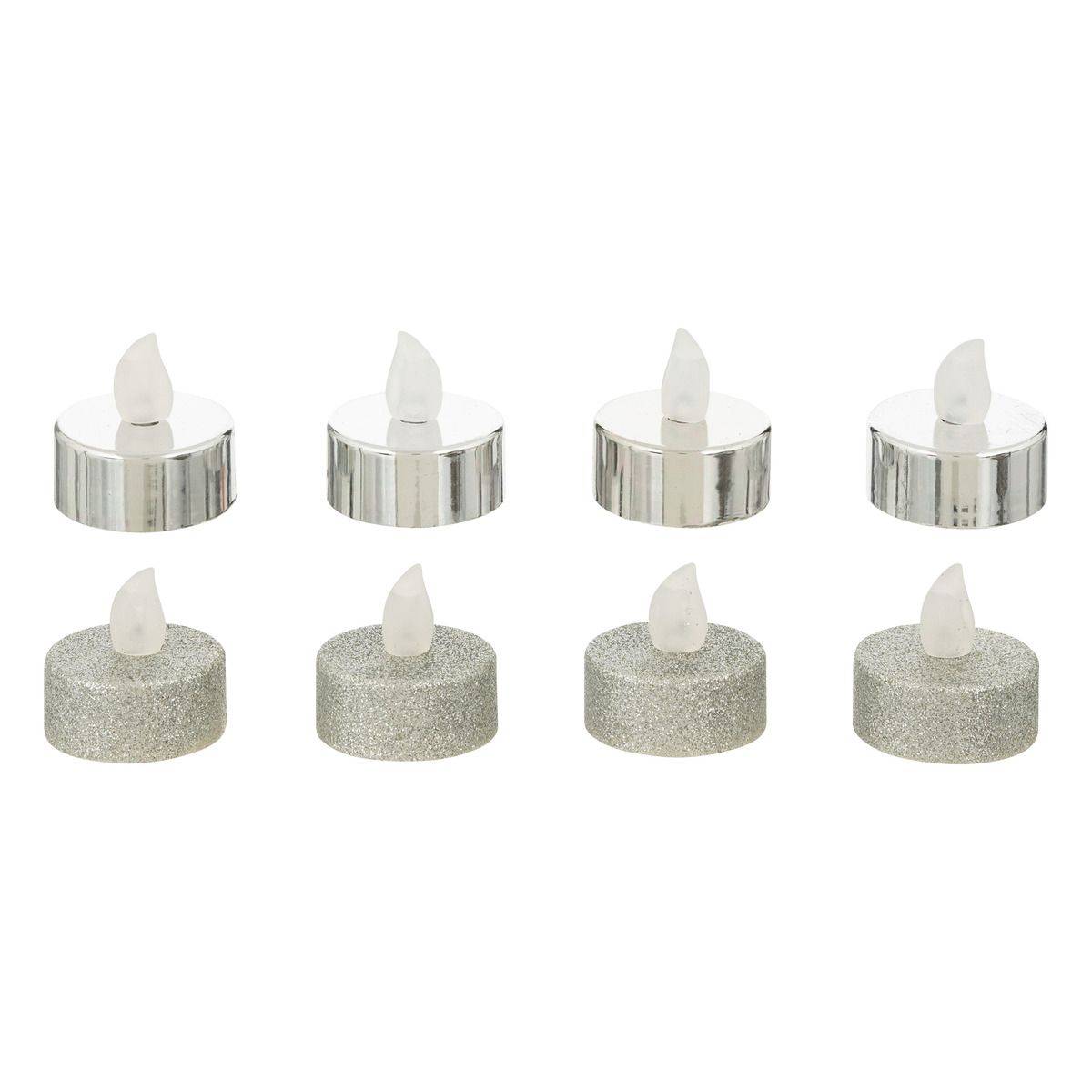 Set 8 Bougies lumineuses à LED Argent métallisé et Argent pailleté D 4 cm - Image 1