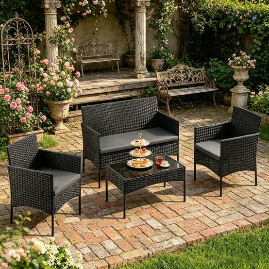ComfortXL - Salon de jardin 4 places en résine tressée pour terrasse et balcon coussins noir - ComfortXL Outdoor Living - Image 4
