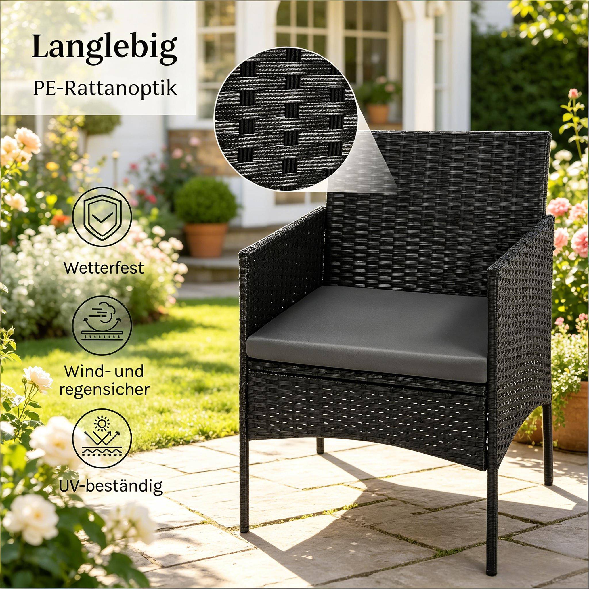 ComfortXL - Salon de jardin 4 places en résine tressée pour terrasse et balcon coussins noir - ComfortXL Outdoor Living - Image 5