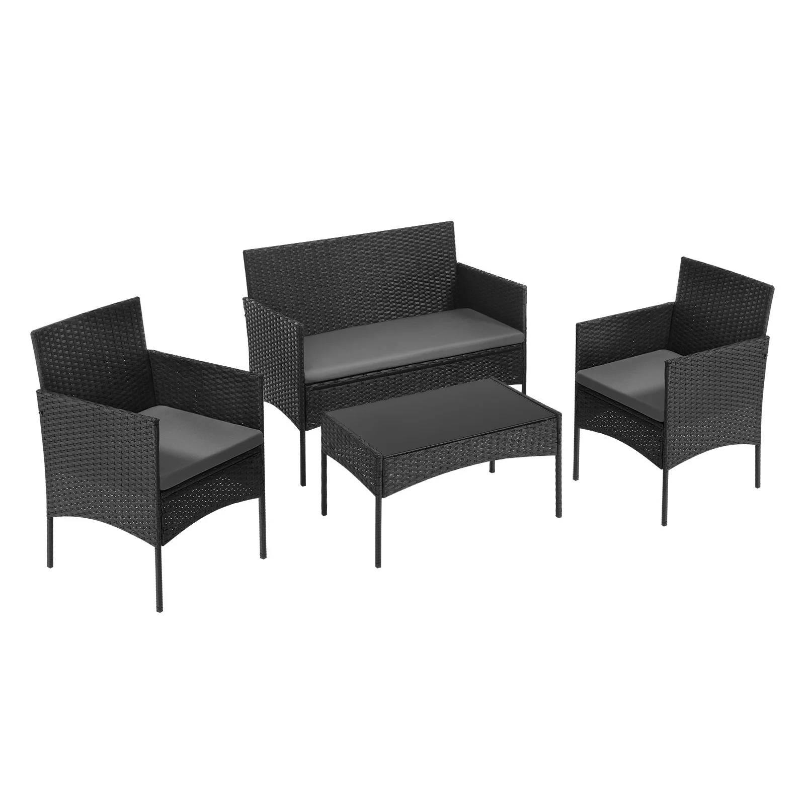 ComfortXL - Salon de jardin 4 places en résine tressée pour terrasse et balcon coussins noir - ComfortXL Outdoor Living - Image 8