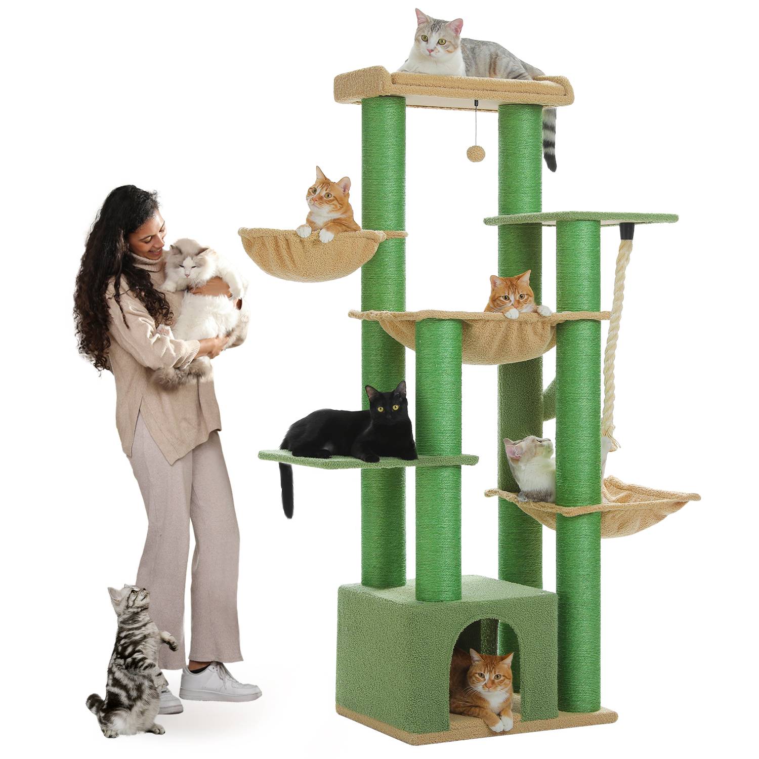 Pawzroad - Grand Arbre à Chat 170 cm avec Griffoirs XXL Cactus Vert PAWZ Road - Image 1