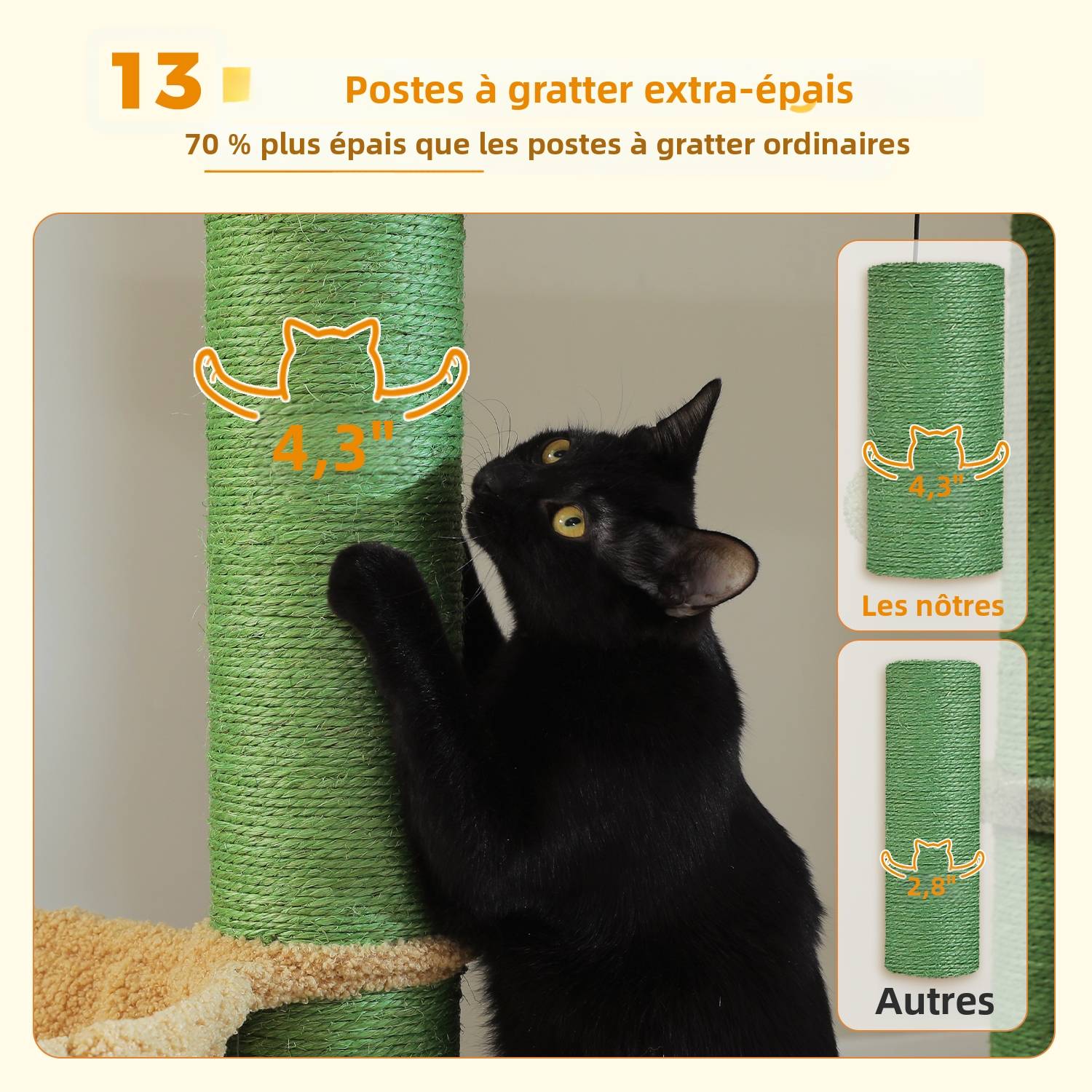 Pawzroad - Grand Arbre à Chat 170 cm avec Griffoirs XXL Cactus Vert PAWZ Road - Image 3