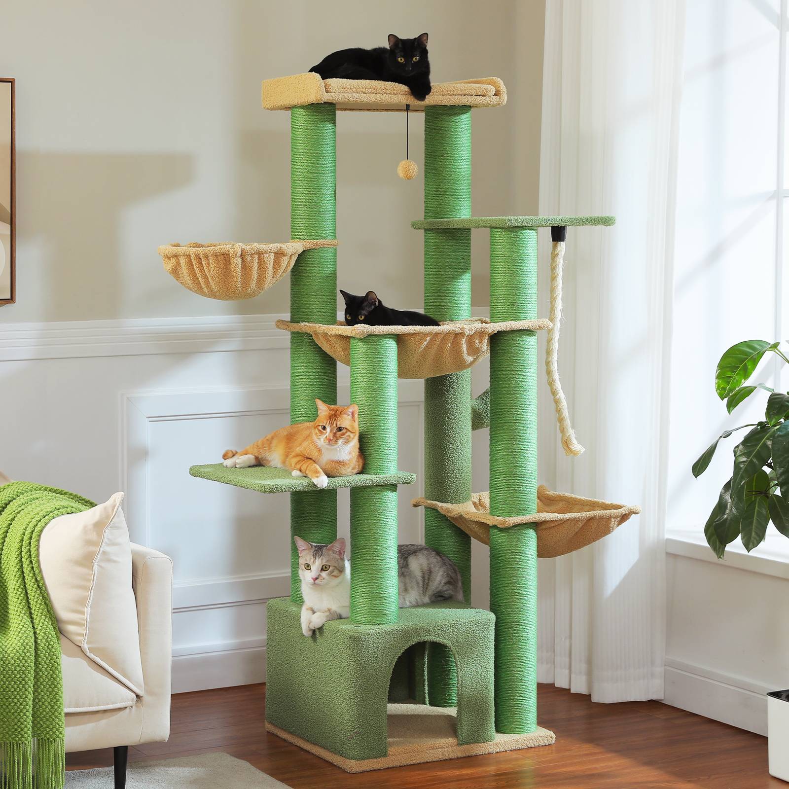 Pawzroad - Grand Arbre à Chat 170 cm avec Griffoirs XXL Cactus Vert PAWZ Road - Image 5