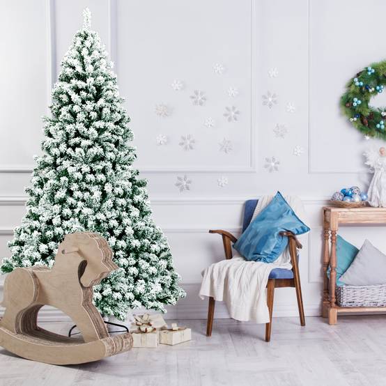 Sapin de Noël - Arbre de Noël Artificiel 225 cm Sapin Enneigé avec 550 Lumières LED 1364 Rameaux et Support Métallique Pliable - Image 5